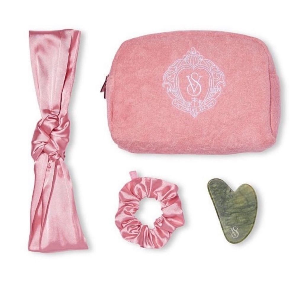 NWT Victoria’s Secret Self Care Kit Cosmetic Bag Hairband Scrunchie Jade Stone